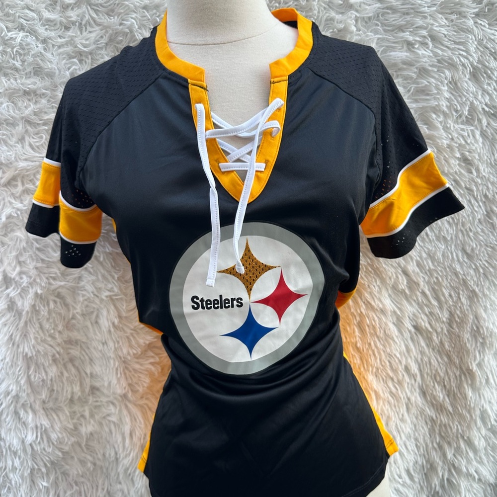 New NFL Black and Gold Steelers Lace-Up Top